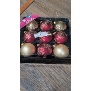 Vintage 9 Red Gold Glass Christmas Ornaments Holiday Decor Set